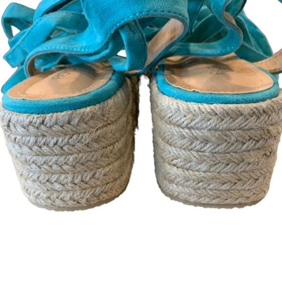 Fashion Nova espadrilles flats ankle leg ties single toe strap turquoise blue 9 - Picture 8 of 11